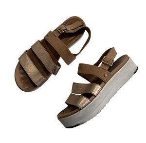 UGG Platform Sandals Women's Size 9 Braelynn Metallic Gold Leather Slingback